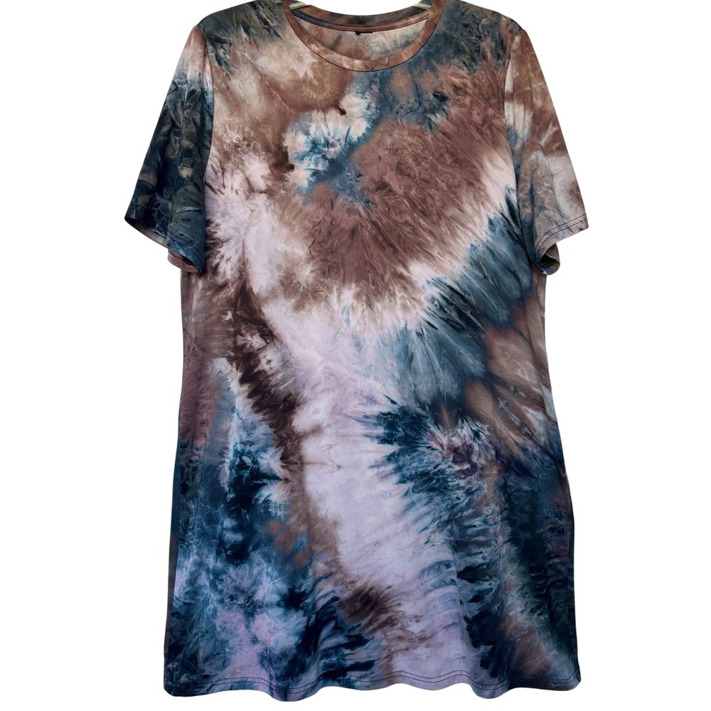 Women's Tie Dye T-Shirt Dress Boho Casual Short Sleeve Mini Festival Style